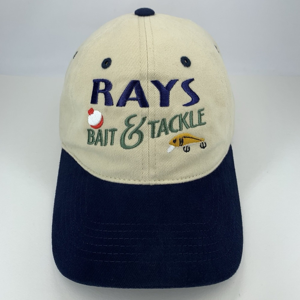 Rays Bait & Tackle Hat Cream Blue Adjustable Strap Sportsman Baseball Cap